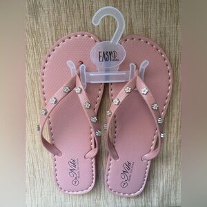 Pink Flip Flops Sandals with Sparkling Flower Jeweled straps